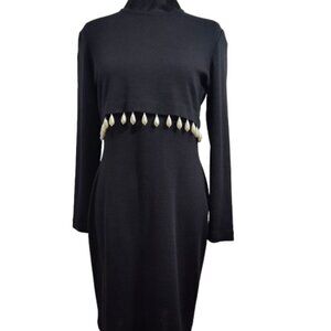 Vintage Outlander Long Sleeved Ivory Teardrop Beaded Black Dress Women's Small